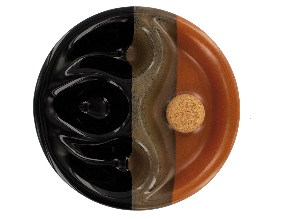 Pfeifenascher Keramik rund, schwarz/braun mit 3 Ablagen