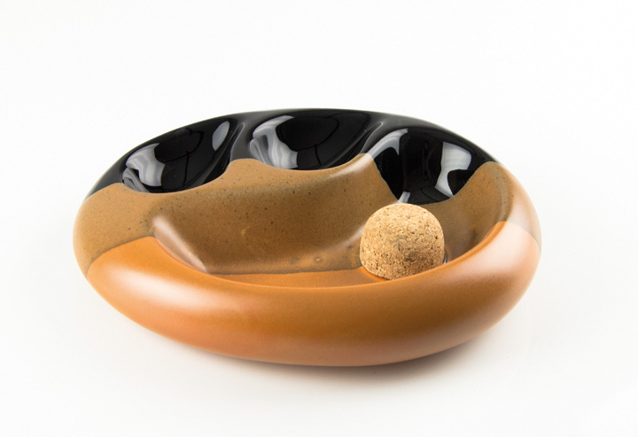 Pipe Ashtray Cermaics oval black/brown with 2 Trays