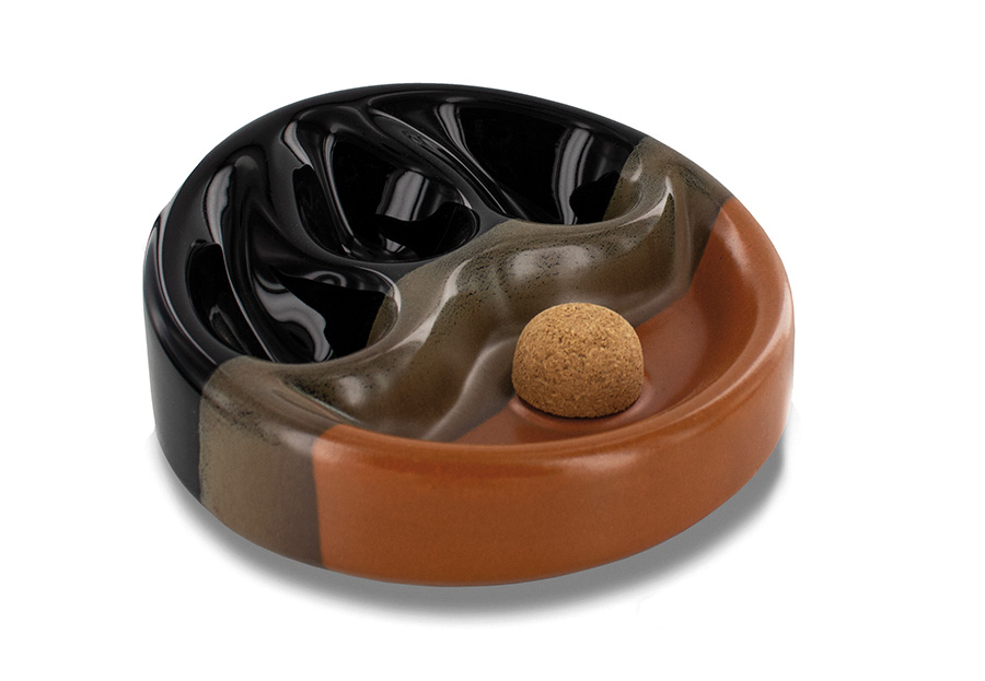 Pfeifenascher Keramik rund, schwarz/braun mit 3 Ablagen