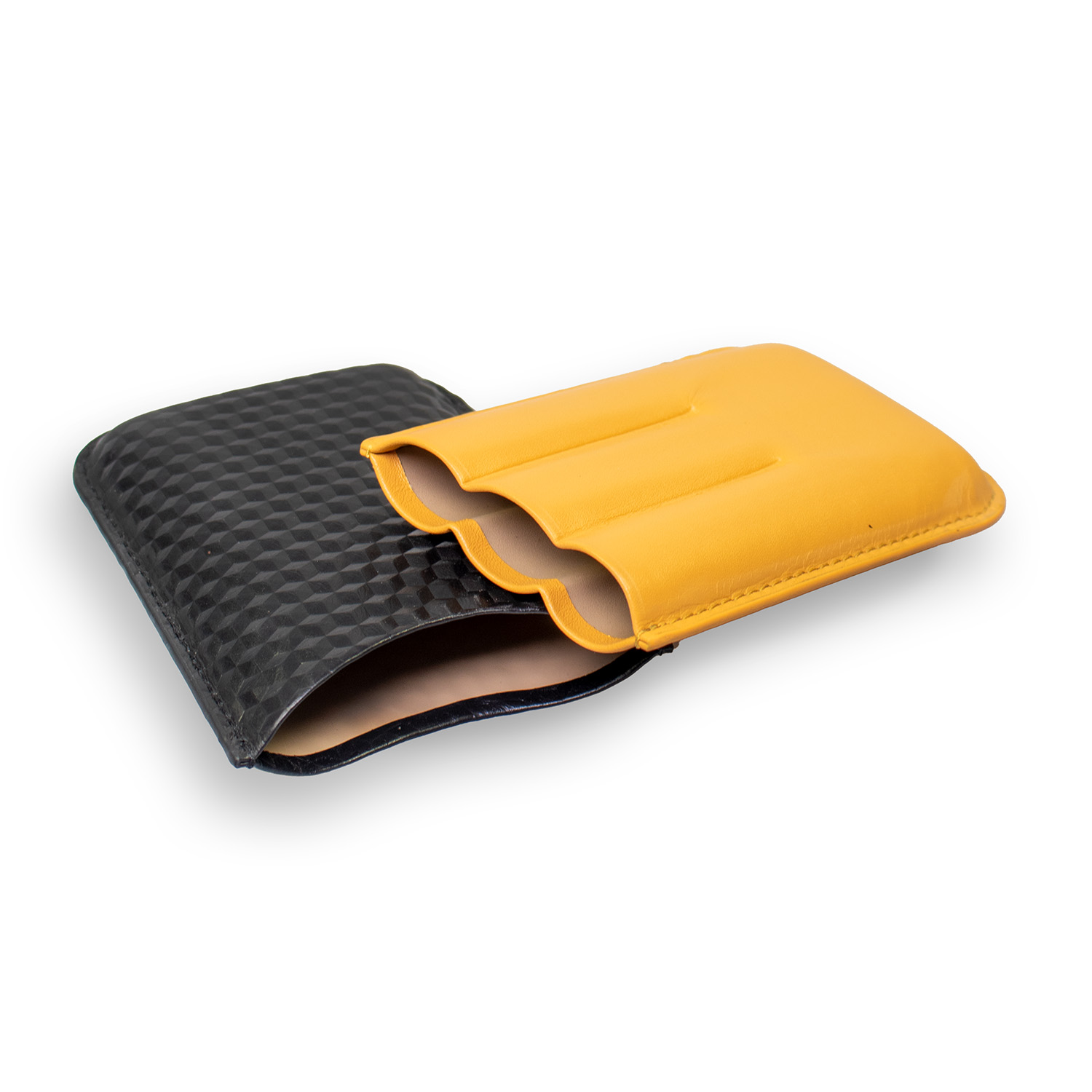 Angelo cigar case for 3 cigars, black 3D optics/yellow nappa leather