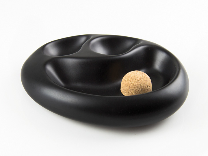 Pfeifenascher Keramik oval schwarz mit 2 Ablagen  520114