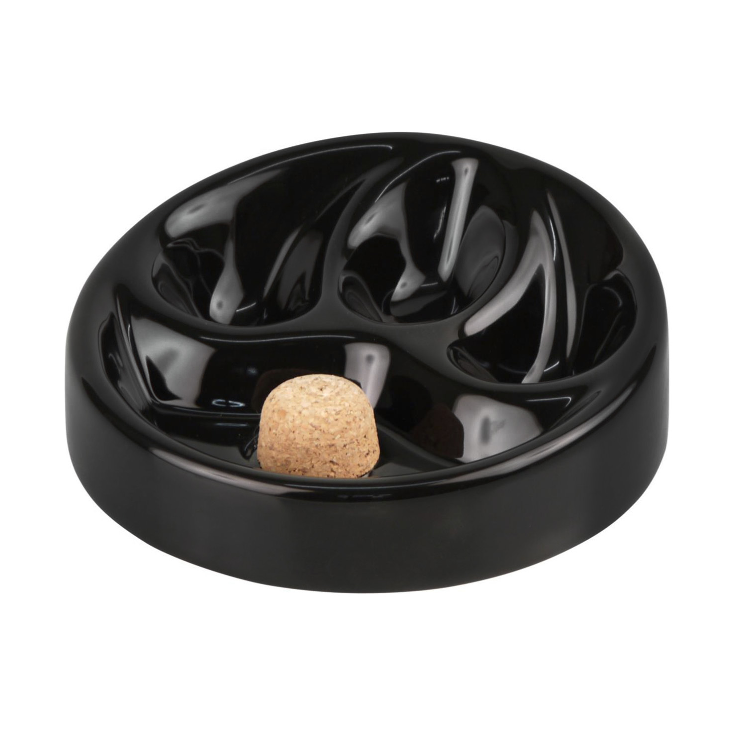 Pipe ashtray ceramic black shiny, 3 trays
